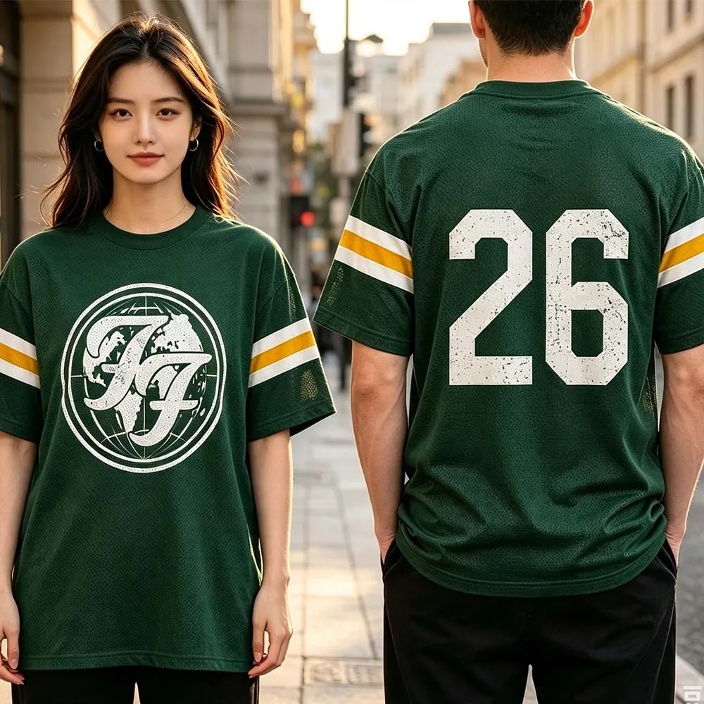 Foo Fighters Take Cover Tour 2026 Merch Fußball-T-Shirt Grün Unisex Streetwear T-Shirt Lässiges Herren Damen Fußballtrikot Bedrucktes Oberteil