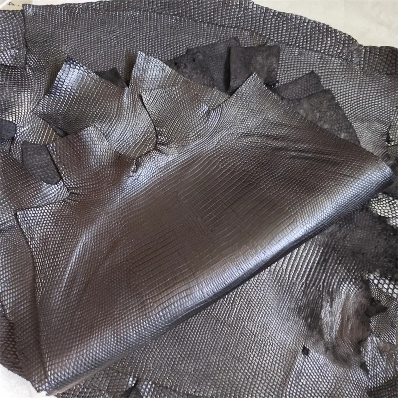 수채염색 블랙 대형 도마뱀 가죽, 수제 DIY 롱 클립 지갑 스트랩 휴대폰 케이스 가방 당구채 가죽
