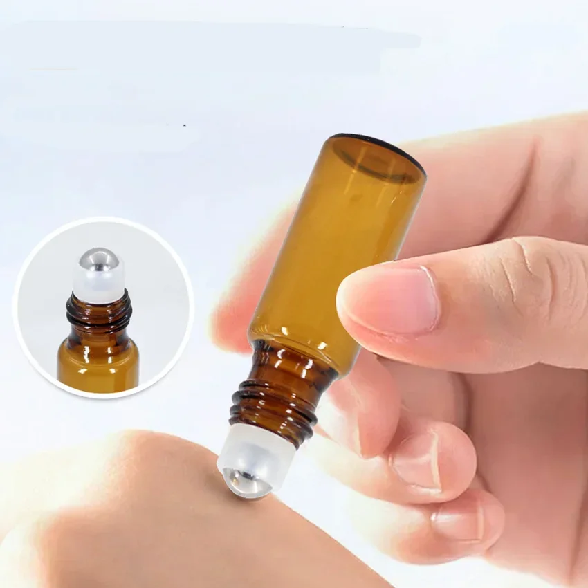 5PC Amber Roller Ball Essential Glass Oil Bottle Empty Perfume Roller Ball Refillable Liquid Container 1/2/3/5/10ML Makeup Tools 4