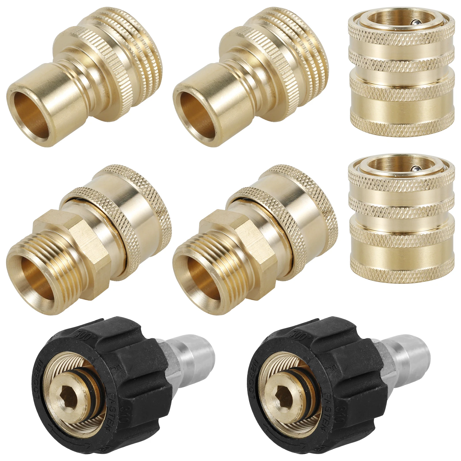 

8Pcs Pressure Washer Adapter Set 5000PSI Brass M22 to 3/8inch Quick Connect Fittings Durable 3/4inch to 1/2inch Water Hose