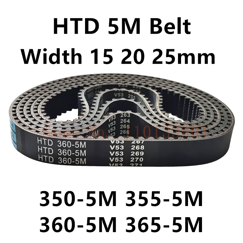 Courroie Dentée HTD 5M En Caoutchouc - Largeur 15 Mm, Pas 5 Mm, Longueurs De 360 à 410 Mm