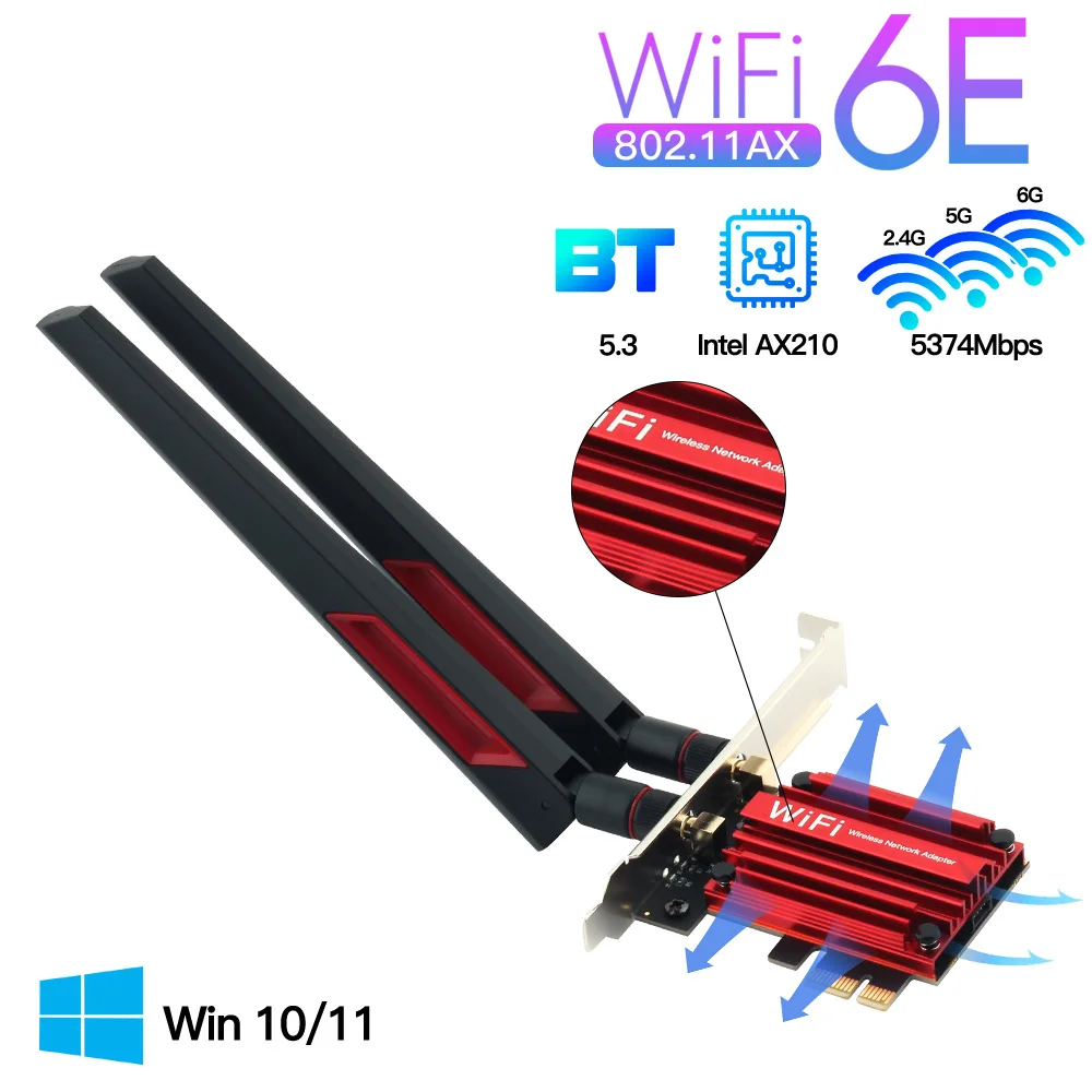 Intel Ax210 Dual Band Wifi 2.4g 5ghz 802. Adaptador 11ax ac Pci Express para pc Wifi6e