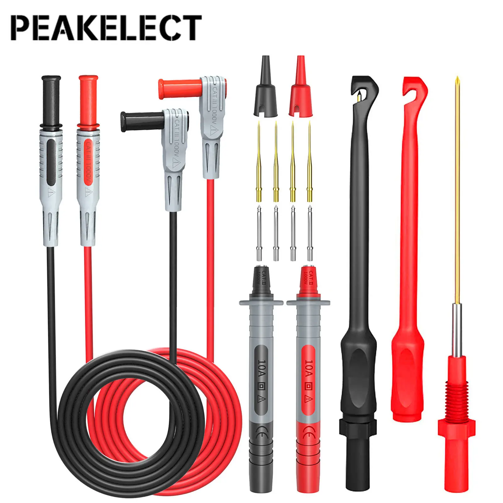 Peakelect P1033B Multimeter Test Probes Leads Kit with Wire Piercing Puncture 4mm Banana Plug Test Leads Test Probes jzdz multimeter test lead kit alligator clip to 4 mm banana plug test probe back probes kit jt8008