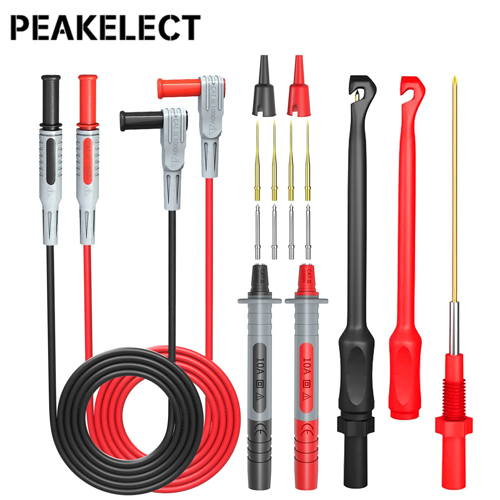 Peakelect P1033B Multimeter Test Probes Leads Kit with Wire Piercing Puncture 4mm Banana Plug Test Leads Test Probes multimeter probes replaceable needles universal probe test leads for digital multimeter cable feeler wire test puncture line