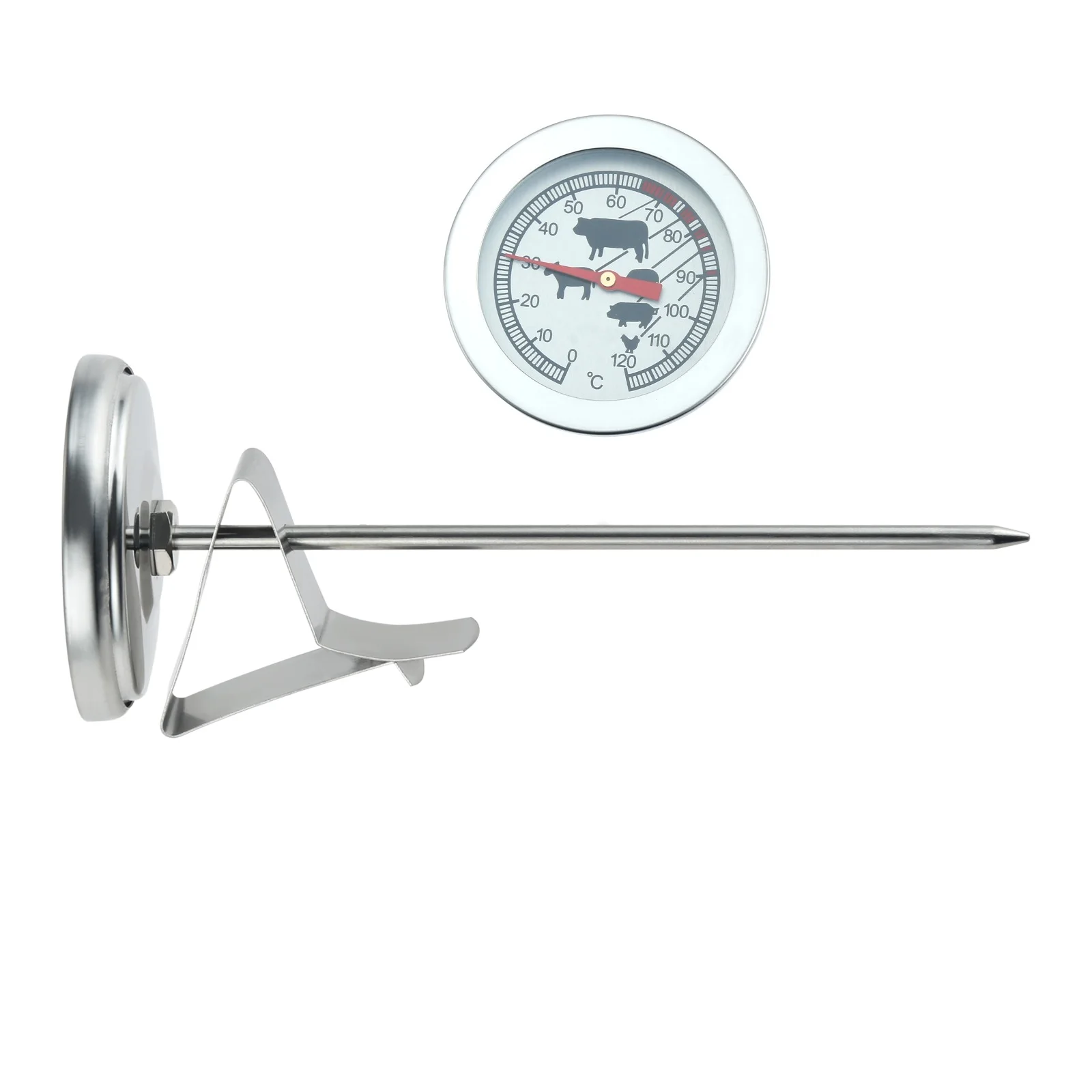 

Биметаллический термометр для барбекю, зонд для мяса 0-120 ℃, 5,41 дюйма/120 см, индикатор температуры 0-℃, рисунок свинины/говядины/курицы/ягненка, 1 шт.