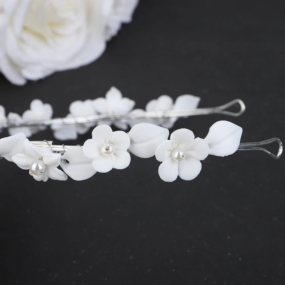 White Big-Small Handmade Ceramic flower Crown Bridal Hair Accessories Wedding Head Jewelry Tiare Headdresses For Girlfriend