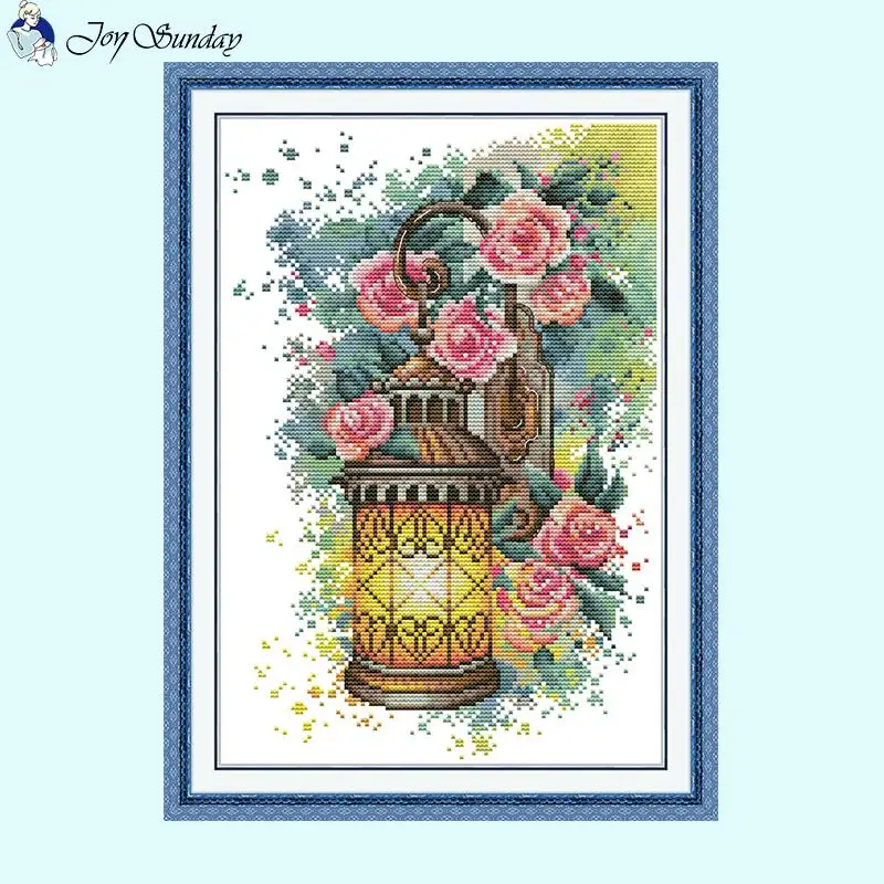DIY Floral Pattern Rose Wall Sconce Cross Stitch Kit 14CT 16CT 11CT Printed Fabric Embroidery Sewing DIY Hand Needlework