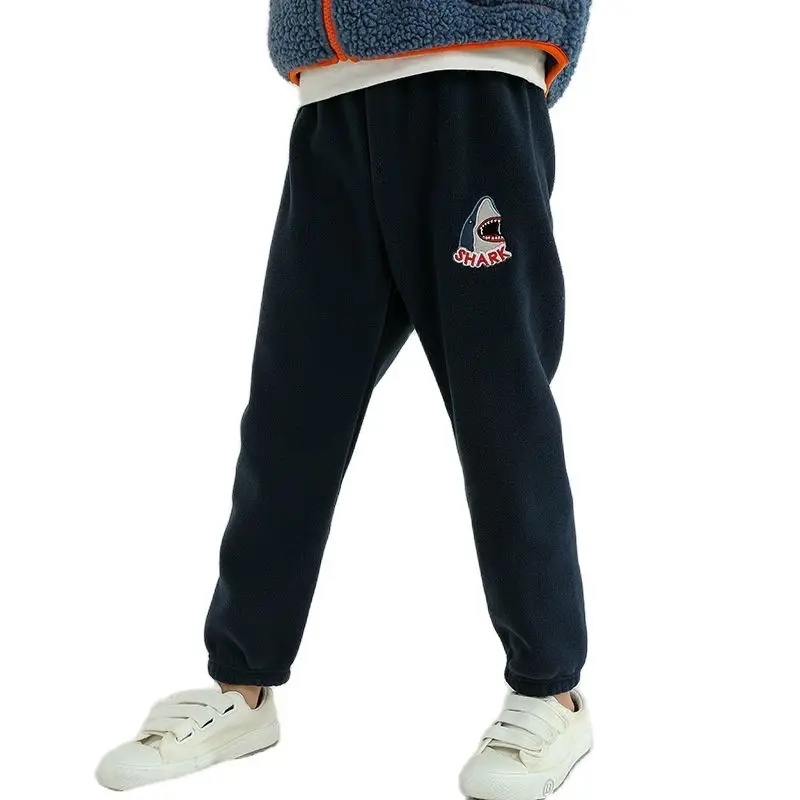 

3-12 Years Autumn Winter Children Kids Shark Two Layers Polar Fleece Trousers Elastic Waist Boys Thick Jogger Sweat Pants