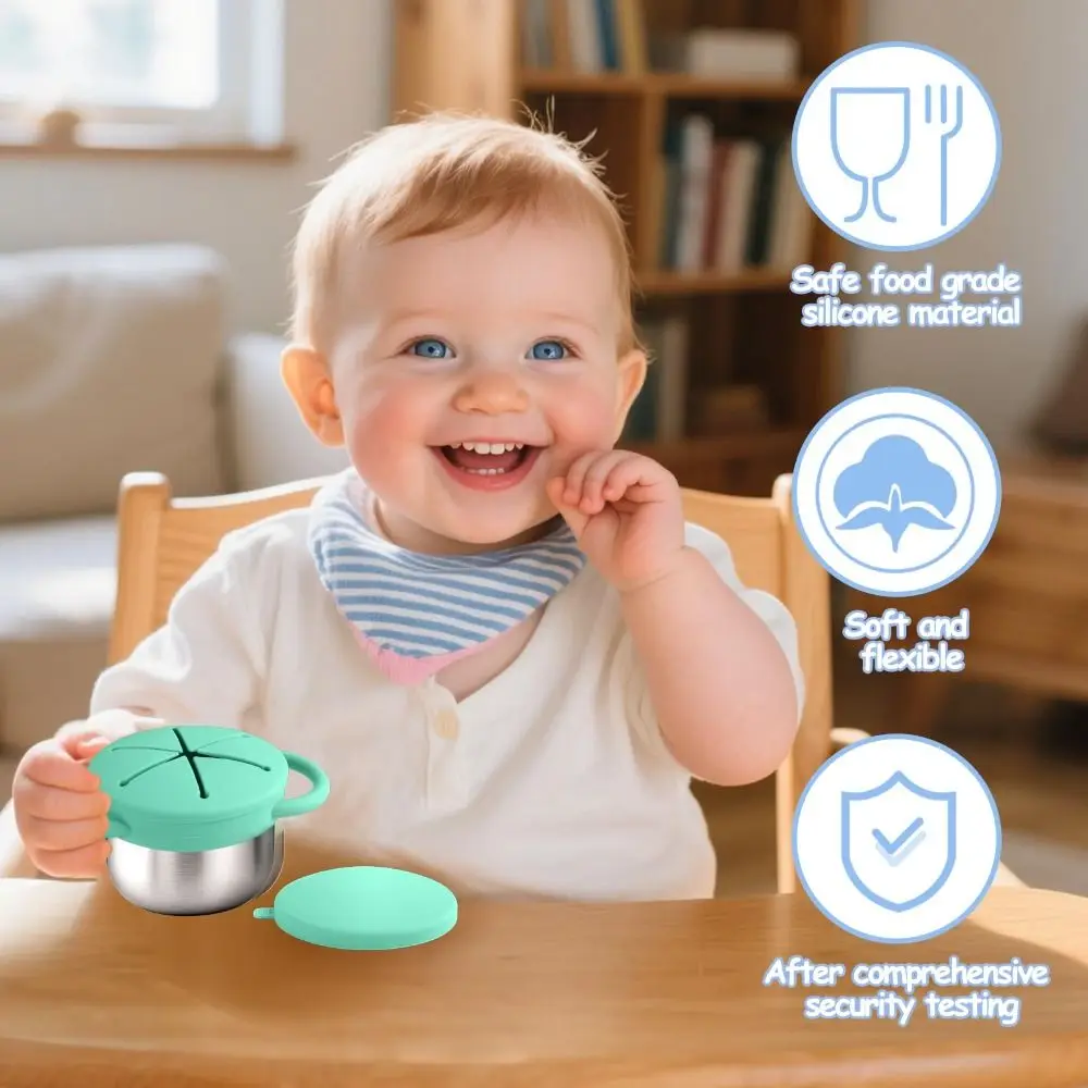 탈착식 용 간식 용기 식품 등급 실리콘 손잡이 스테인리스 스틸 간식 컵 휴대용