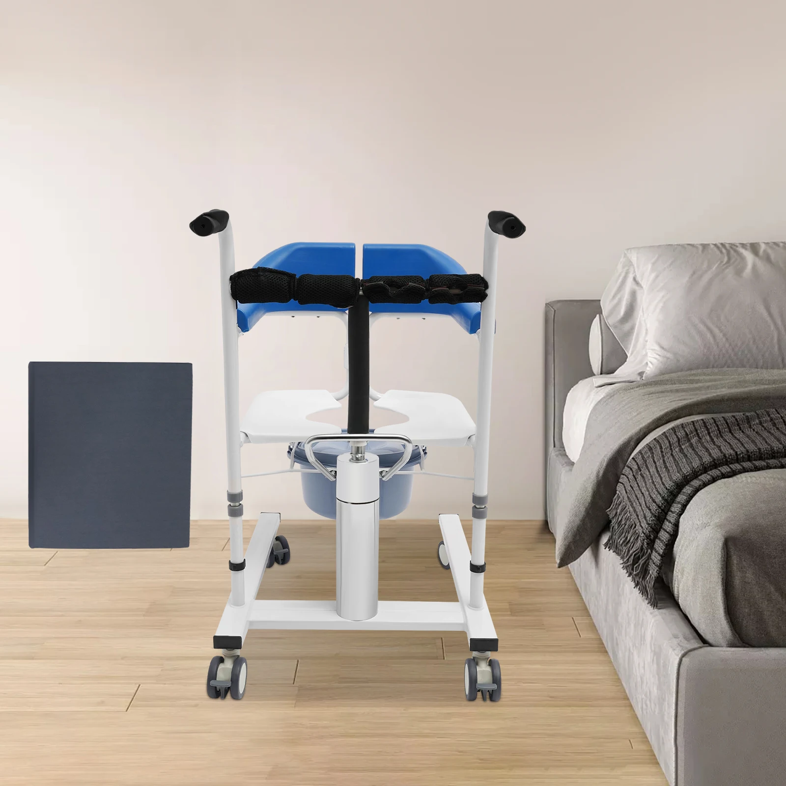 Hydraulic Patient Lifting Chair with Potty, Transfer Wheelchair Lightweight Transport with 180° Split Seat for Elderly, Disabled 3