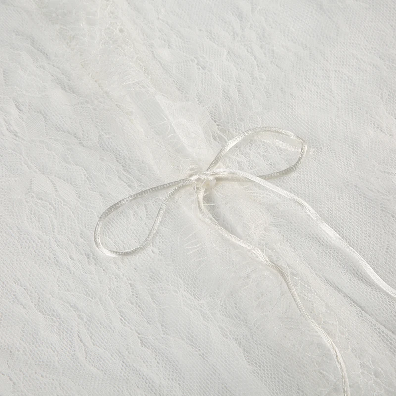 Abrigo fino de encaje transparente y sexy, de manga larga, a la moda, con cordones y cuello redondo, bonito cárdigan de calle para mujer