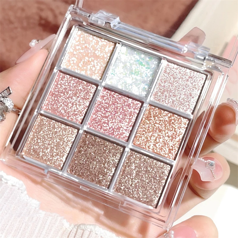 9-Color Glitter Eyeshadow Palette Pink Pearly Eyeshadow Palette Dream Girl Eye Makeup Shiny Eye Shadow Pigments