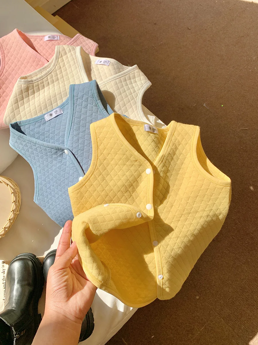 봄 가을  및 여아 남아 코튼 플레인 2겹 엠보싱 조끼 스쿨 키즈 베스트 자켓 아동복 상의 1-10세