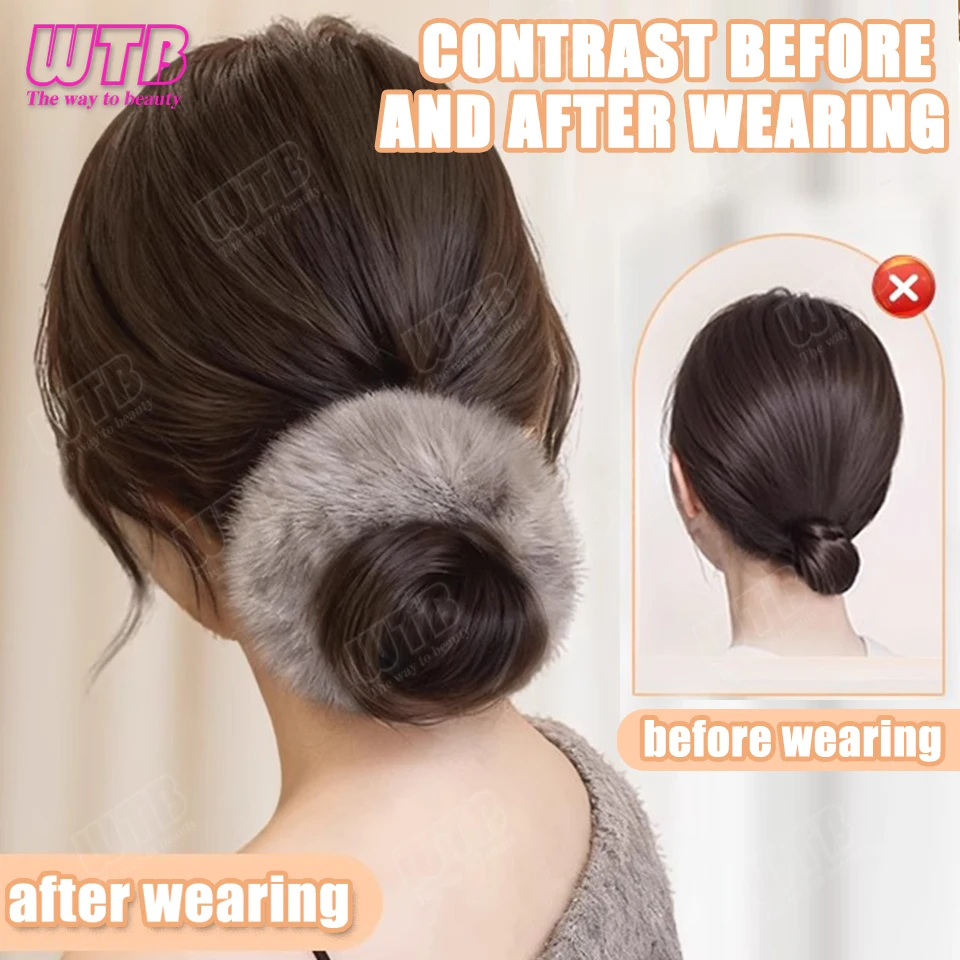 WTB 합성 가발 그립 스타일 그레이 플러시 헤어 액세서리 스타일 스트레이트 도넛 번 여성들이 매일 착용하기에 적합