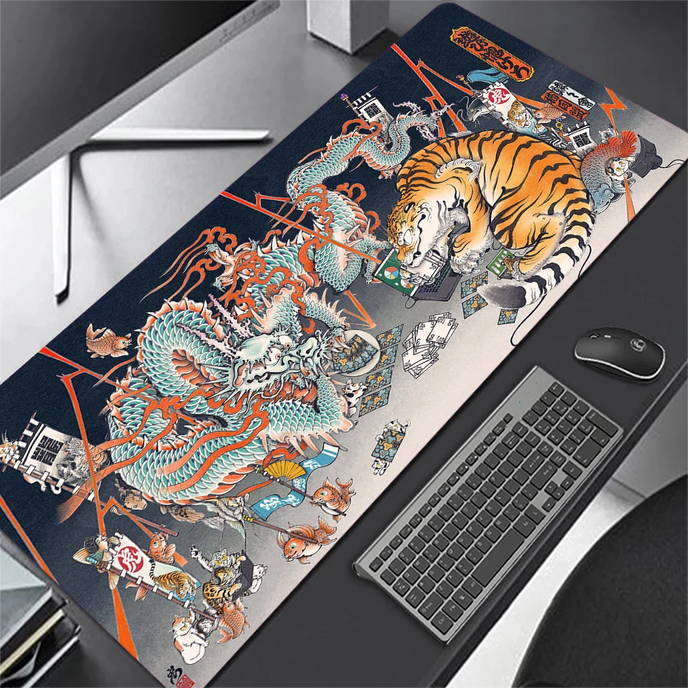 

HD Art Mouse Pad Tiger Dragon Gaming Accessories Large MousePad XXL Black Desk Mat Keyboard Pad for Computer Mouse Gamer Rug PC