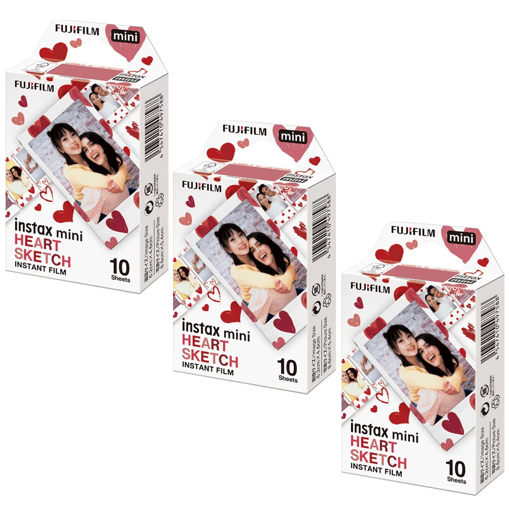 Fujifilm Instax Mini Color Film Heart Sketch Film 10-30 Sheets for Fuji Mini 12 11 8 9 7s 25 26 70 90 Evo Camera
