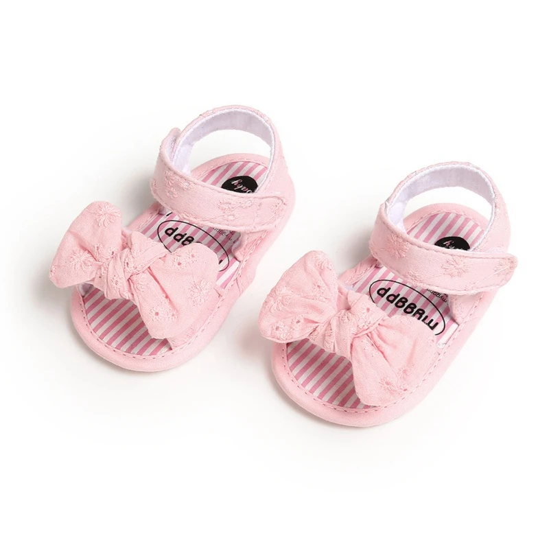 Summer Girls Bow Striped Sandals Baby Soft Bottom Breathable Toddler Shoes Baby Girl Non-Slip Cotton Sandals