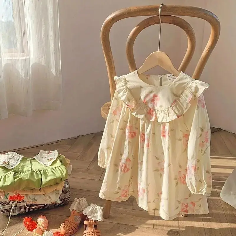 

Baby Girl Dress New Children's Doll Neck Fragmented Flower Dress Korean Edition Little Girl Long sleeved Princess Dress