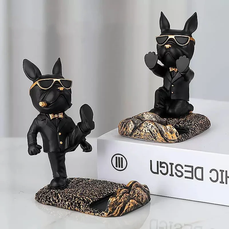 Charming French Bulldog Desk Decor: Cute Dog Sculpture Phone Holder and Home Office Ornament