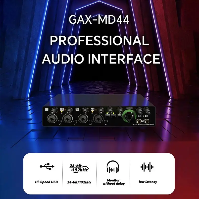 솔리드 GAX-MD44 프로페셔널 마이크 사운드 카드 24비트 192kHz 4웨이 오디오 인터페이스 (팟캐스트 녹음, 악기 녹음용)