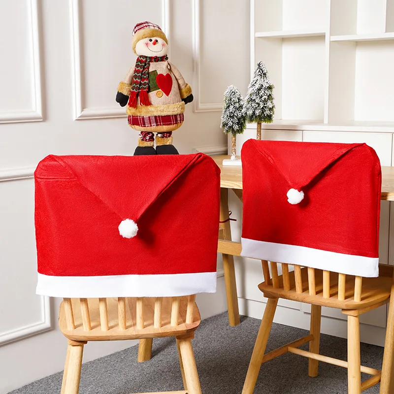 

Christmas Chair Cover Non-woven Fabric Red Chair Cover Soft Feel Festival Christmas Decoration Party Home Kitchen Table Decor