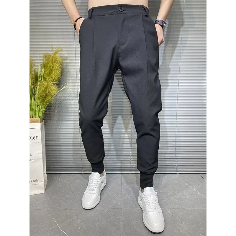 

Men's Ankle-length Suit Pants Draping Cropped Straight Casual Trousers Male Solid Slim Korean Clothing Office Dress Pants A154