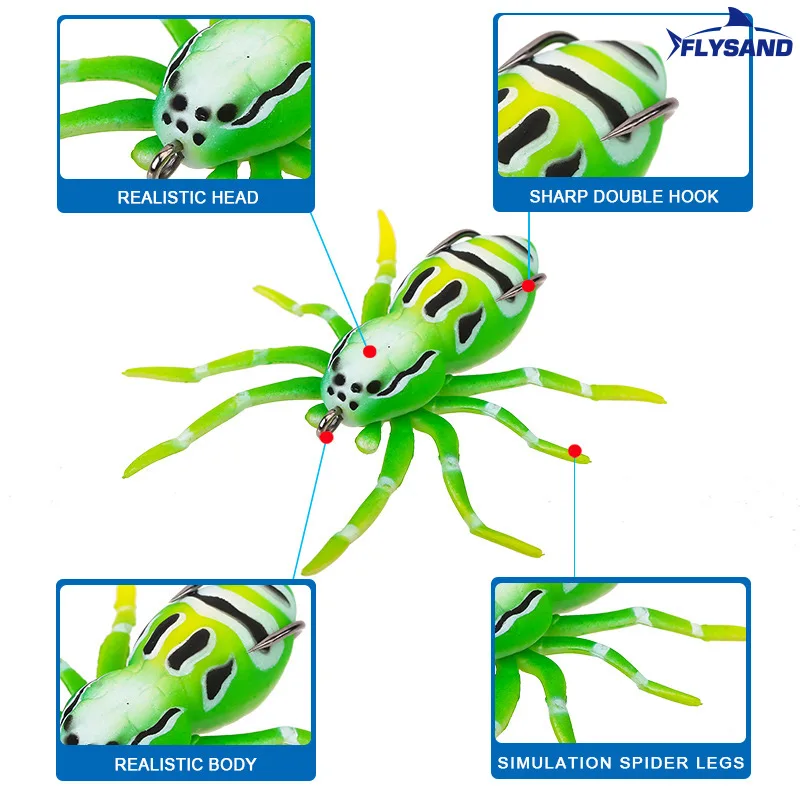 FLYSAND Lifelike Soft Spider Bait 7cm 6.4g Fishing Lures Treble Hooks Artificial Soft Bait Pike Carp Bass Baits Top Water Lure