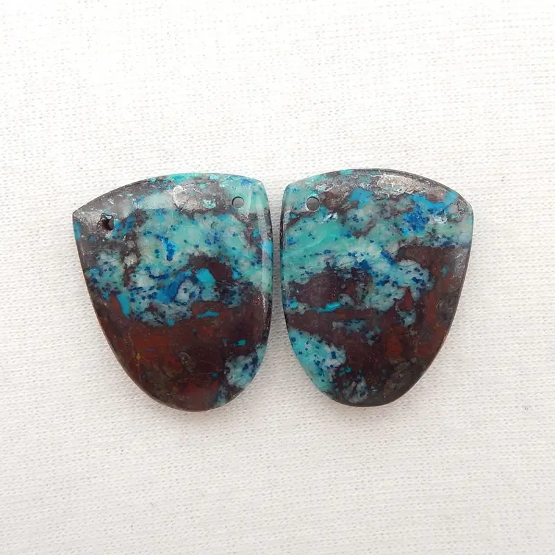 

Natural Stone Chrysocolla Handmade Fashion Double Holes Earring Bead For Women 25x20x5mm 11g