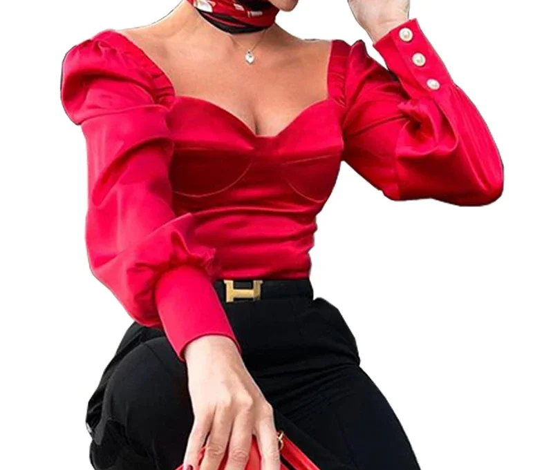 

Блузка Женская атласная без бретелек, с длинным рукавом