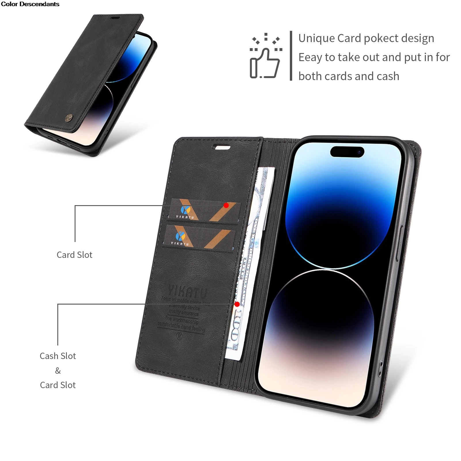 Luxurious Leather Flip Phone Case with Strong Magnetic Closure and Wallet Card Holder
