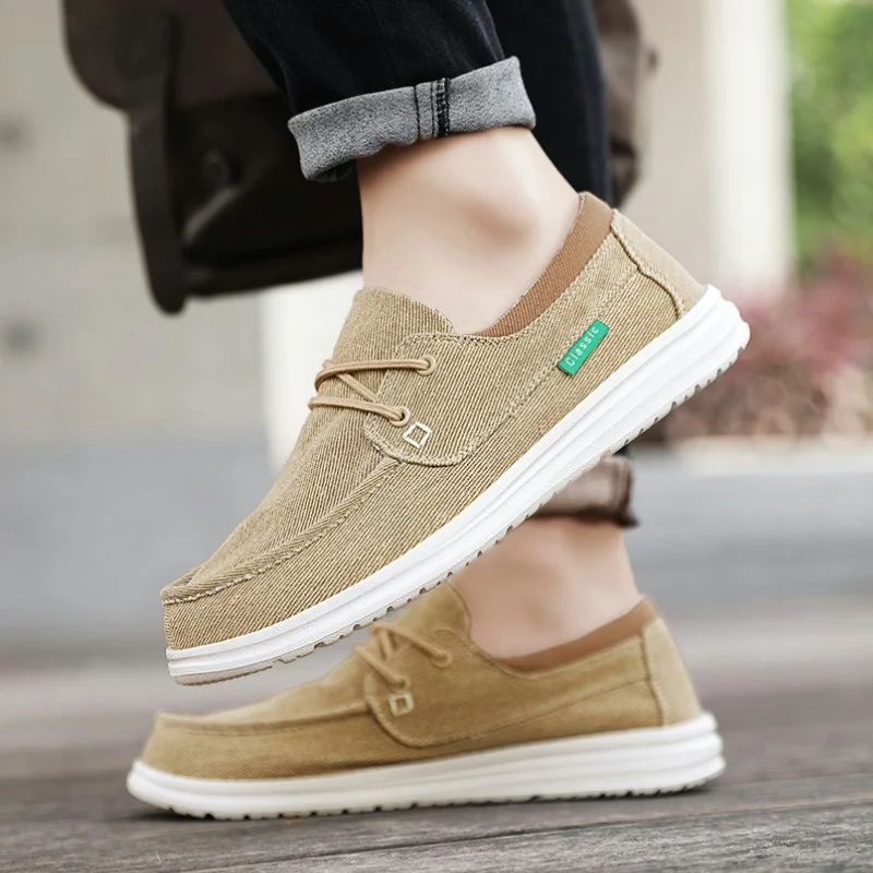Canvas Loafers Shoes for Men Summer Casual Flats Woven Fabric Sneakers Slip On for Walking Soft Driving Shoes Big Size