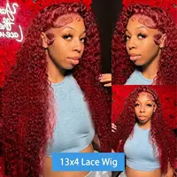 Perruques Lace Front 99J Bourgogne en Cheveux Humains 13x6, Perruques Lace Front Ondulées Effet Mouillé en Cheveux Humains, Perruques Lace Front Bouclées Profondes en Cheveux Humains 4
