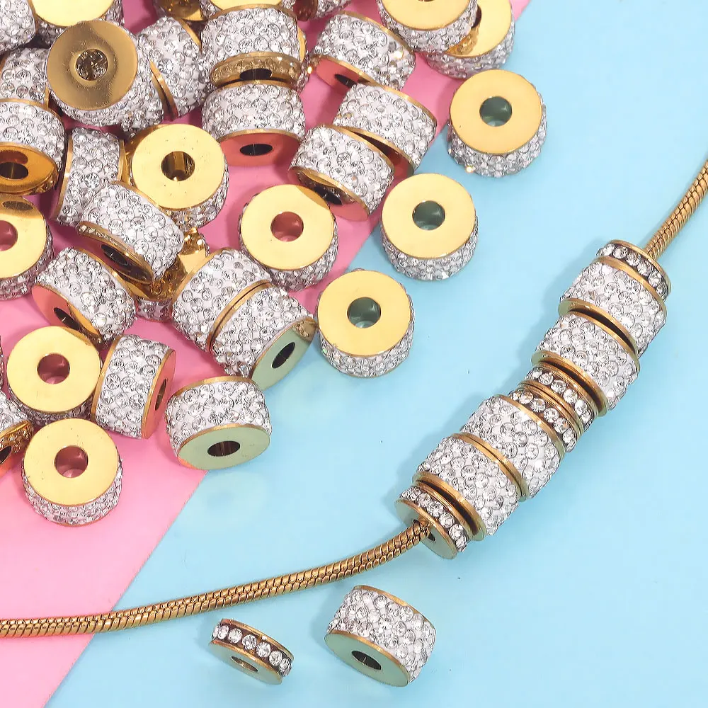 

10pcs Rhinestones Beads Stainless Steel Spacer Beads For jewelry Making DIY Beads For Bracelet Necklace Material Accessories