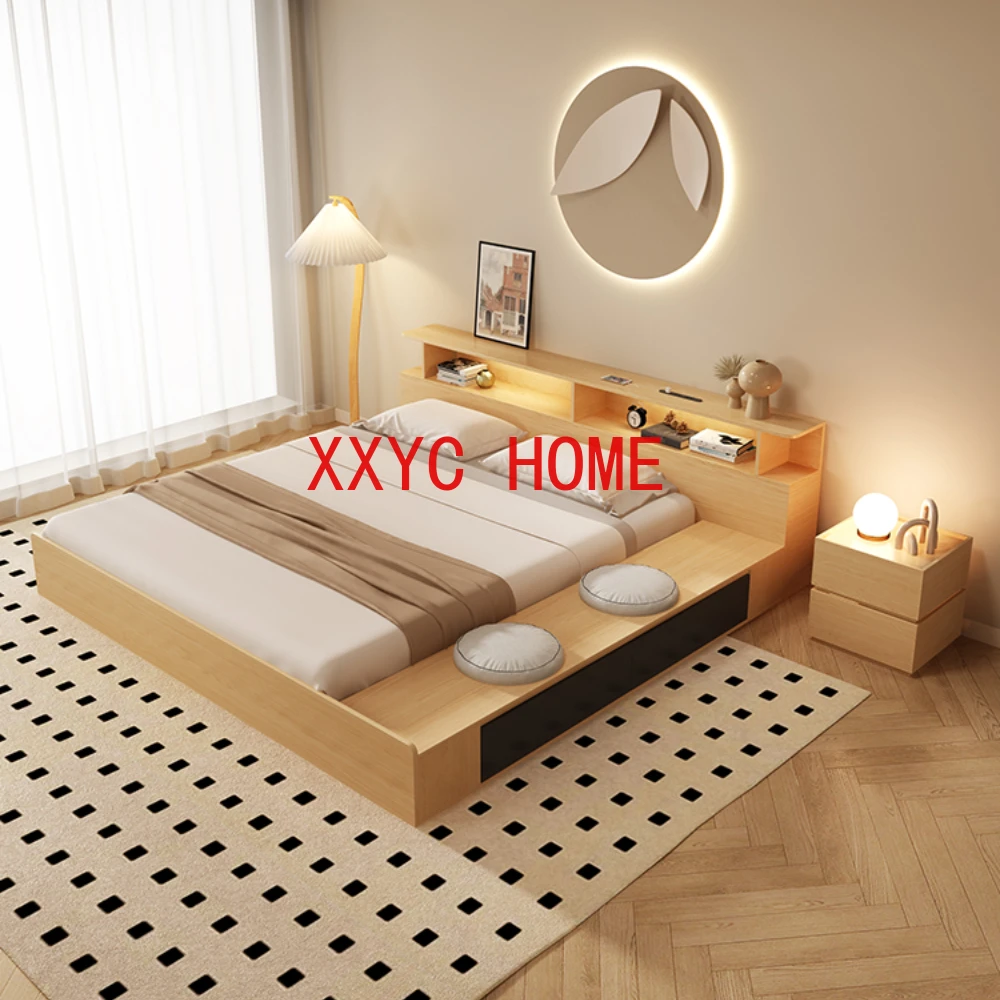 

Solid Wood Tatami Storage Deck Double Modern Minimalist Master Bedroom Log Style Trundle Bed