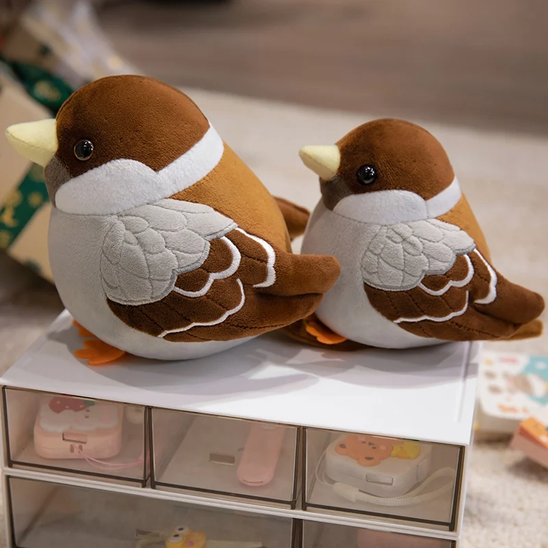 Lifelike Fat round Sparrow Plush Toy Stuffed Animal Doll Soft Bird Pillow Cute Simulation Gift for Girls And Boys Birthday