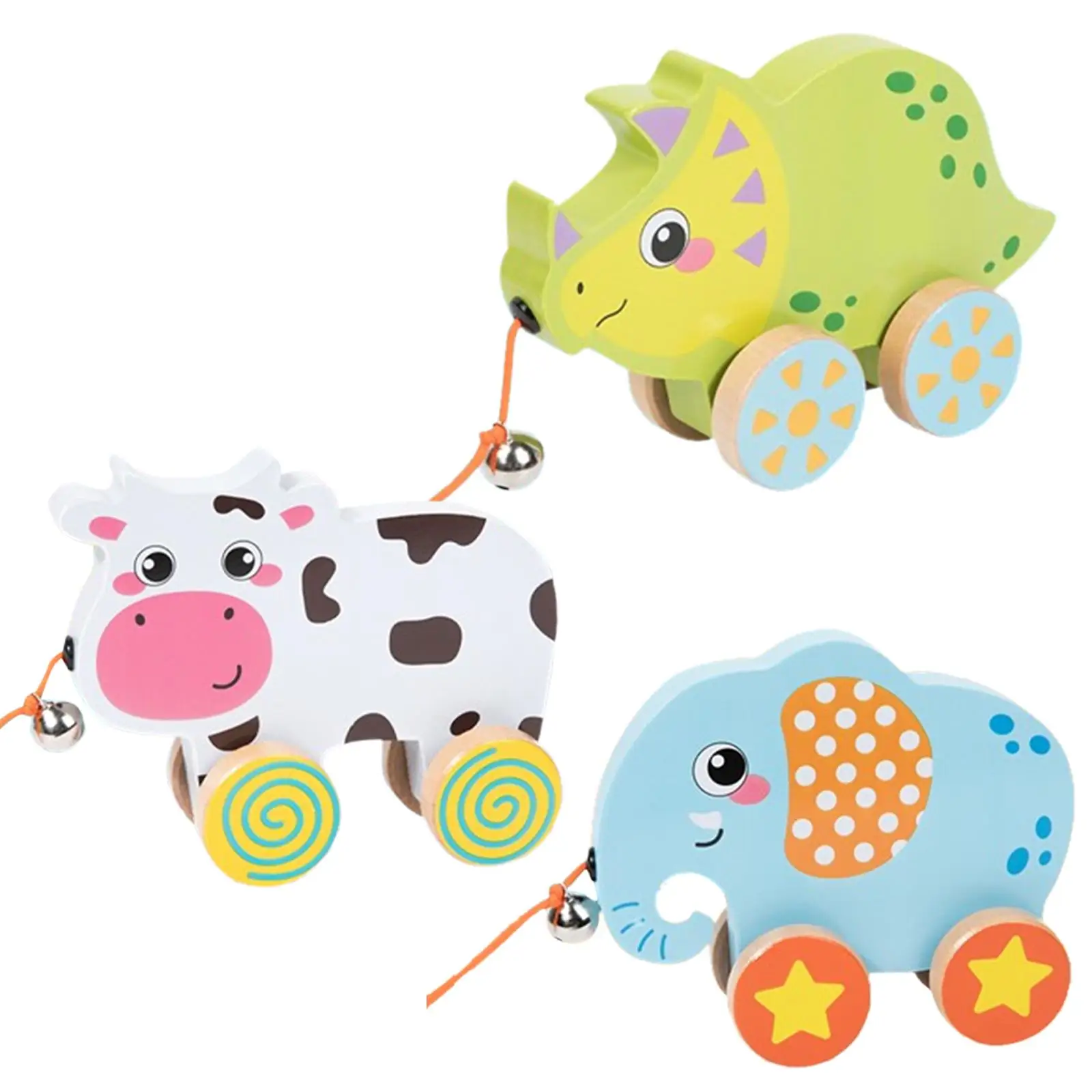 Wooden Pull Along Toddlers Toys, Animal Walking Pull Toy, Developmental Toys for