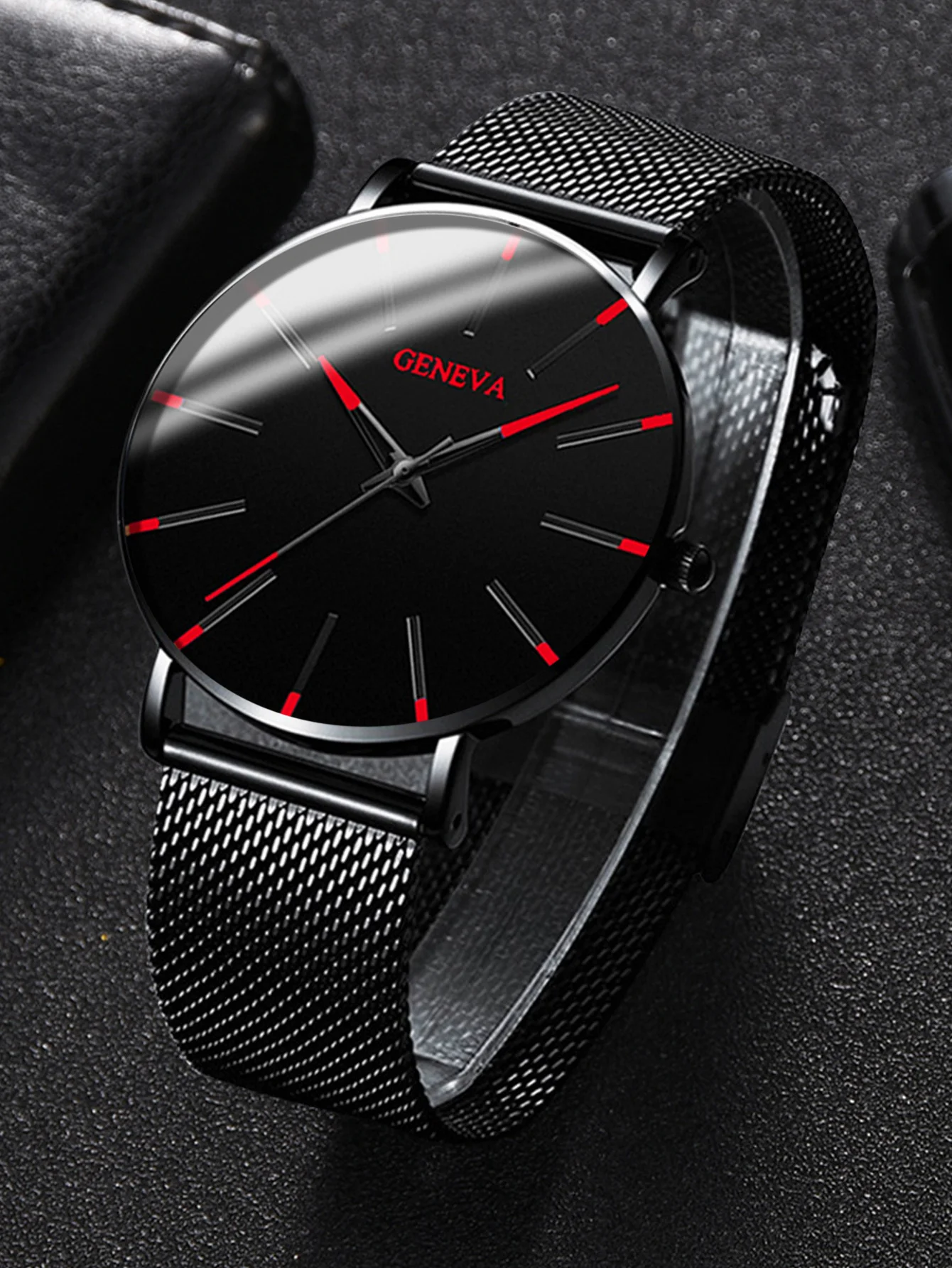 Classic fashion Alloy graduated men's mesh band quartz watch with Necklace Ring Bracelet Set Party Party Gift collection 5