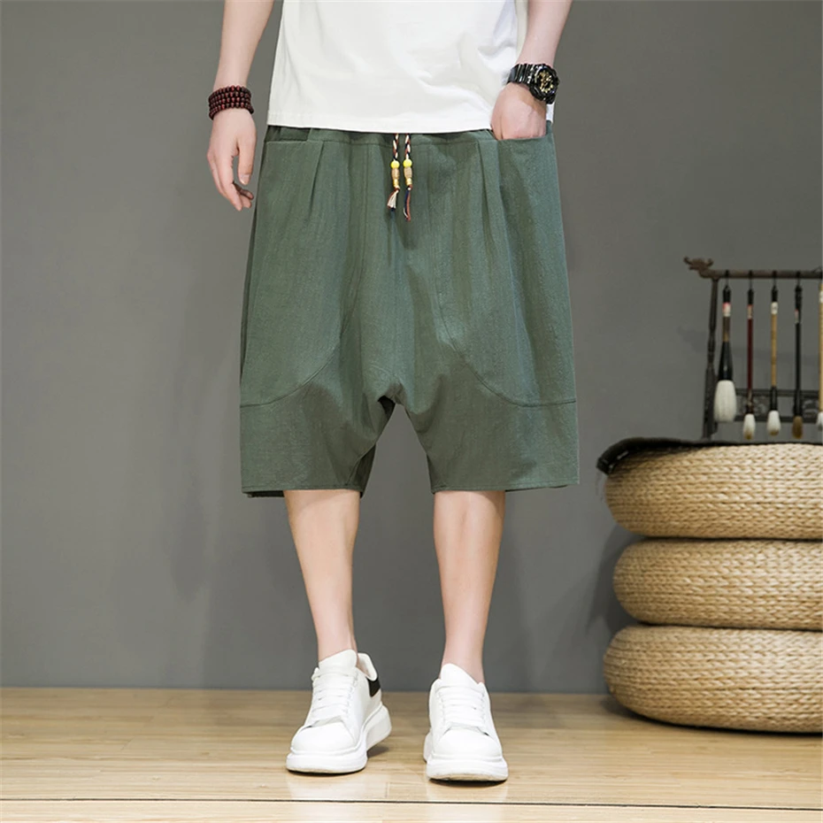 Summer Shorts Men Breathable Linen Shorts Loose Fashion Casual Solid Color Short Pants Male Summer Bottom Khaki Black Green