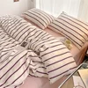 Pure Cotton Home Textile Blue Striped Bedding Set Simple Soft Duvet Cover Sheet Pillowcase Ins Style Bed Linens Queen King Size 1