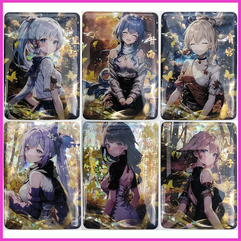 Anime Goddess Story Rare Glass Laser Glitter Kamisato Ayaka Ganyu Yoimiya Toys For Boys Carte Da Collezione Regalo Di Compleanno