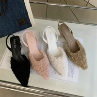 Fur Women High Heels Shoes Pointed Toe Fashion Sexy Slippers New Designer Party Dress Pumps Luxury Zapatillas Mujer 1
