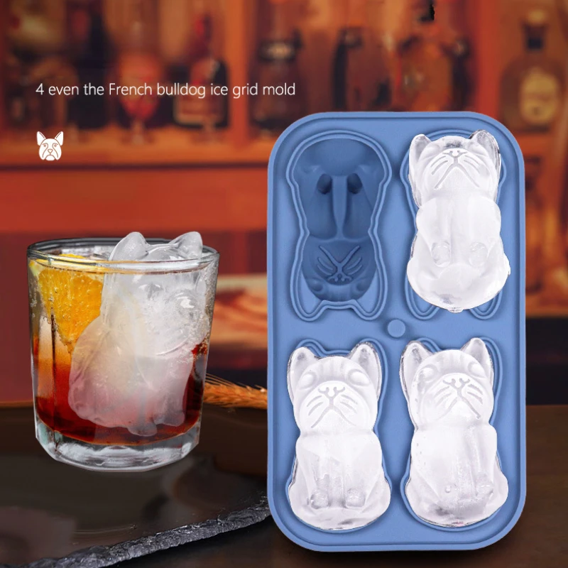 4 Cavity Puppy Dog Ice Cube Silicone Mold DIY Bulldog Chocolate Candy Jelly Mould Cake Baking Making Tool Ice Tray Home Decor