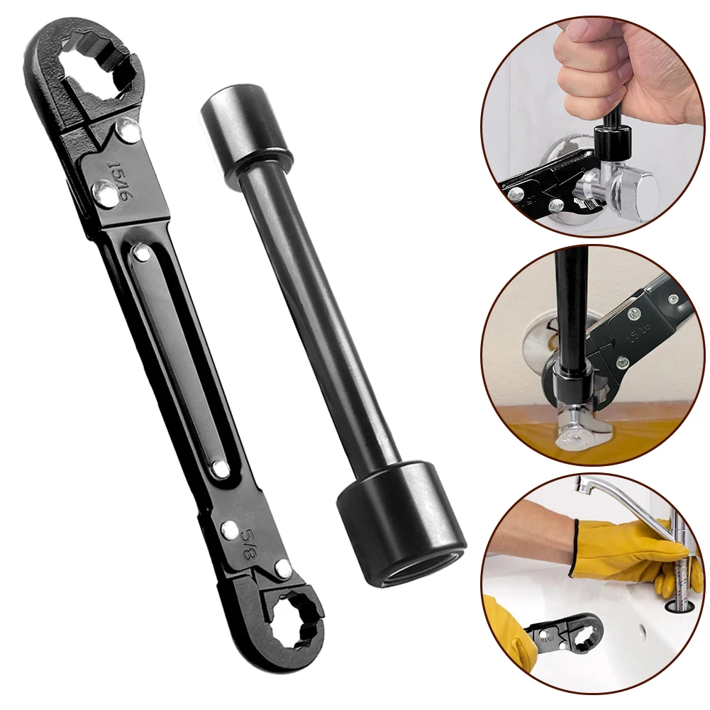 

2pcs Double Headed Pipe Wrench Double Headed Tire Socket Wrench Water Pipe Repair Set Black Hand Tools Accessories New
