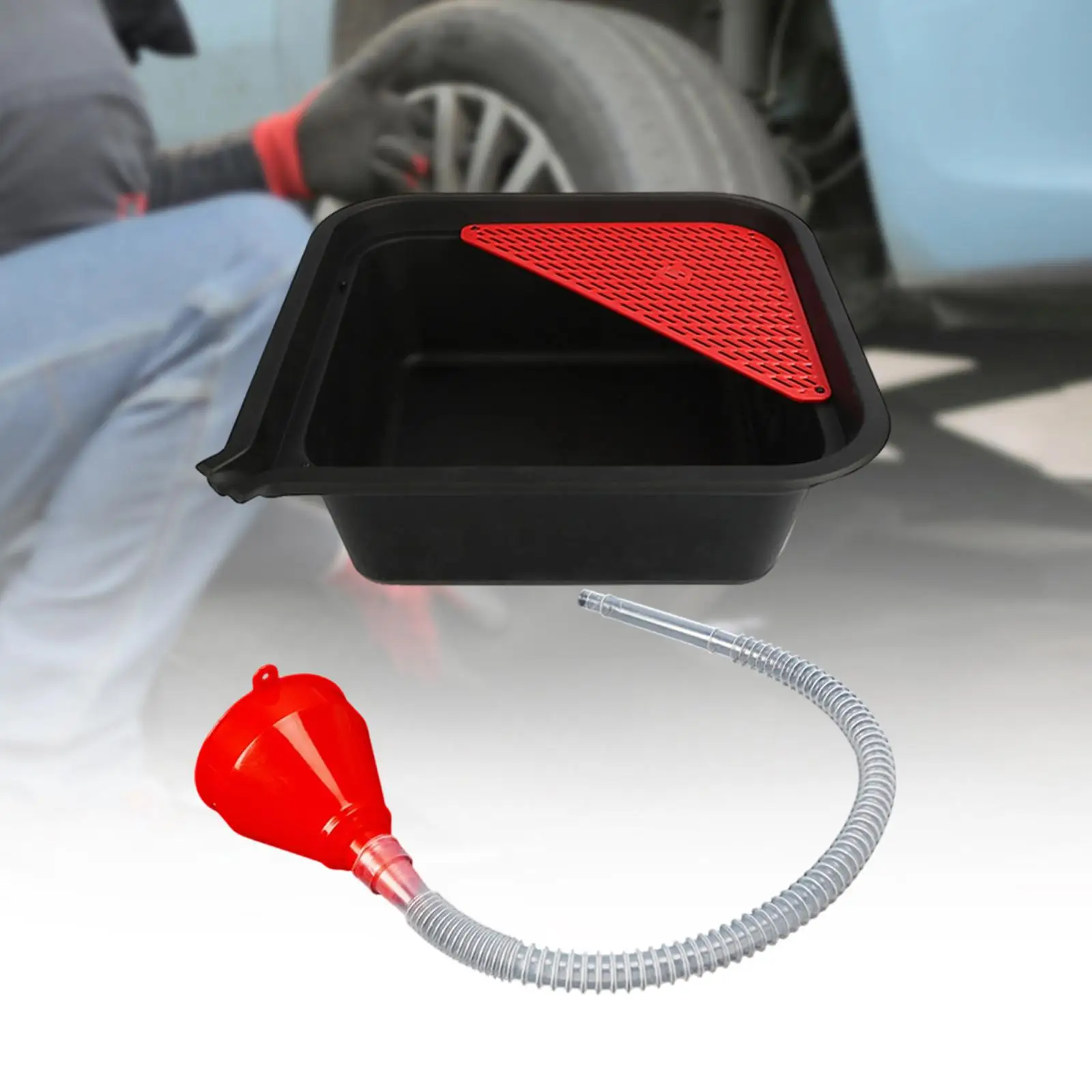Oil Drain Pan 9L Automotive Waste Fluid Collection Tray with Funnel for Garage Workshop Maintenance
