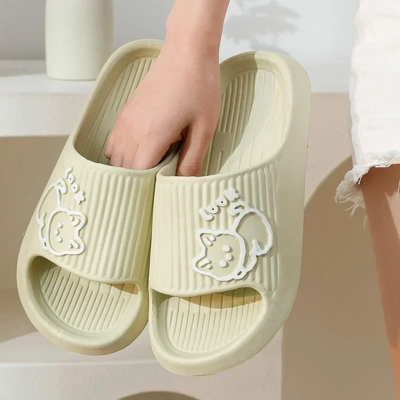 Summer Slippers Bathroom Platform Non-Slip Home Bear Cartoon Flip Flops Beach Women Slipper Sandals Slides Indoor Outdoor 2024