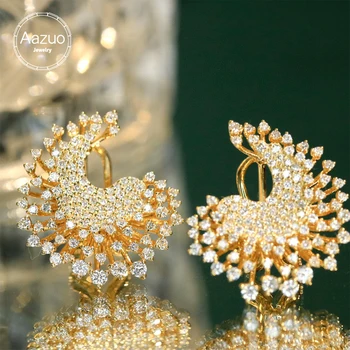 Aazuo Real Jewelry 18K Pure Yellow Gold Real Diamonds 1.2ct Luxury Flower Earring For Woman Upscale Trendy Wedding Engagement