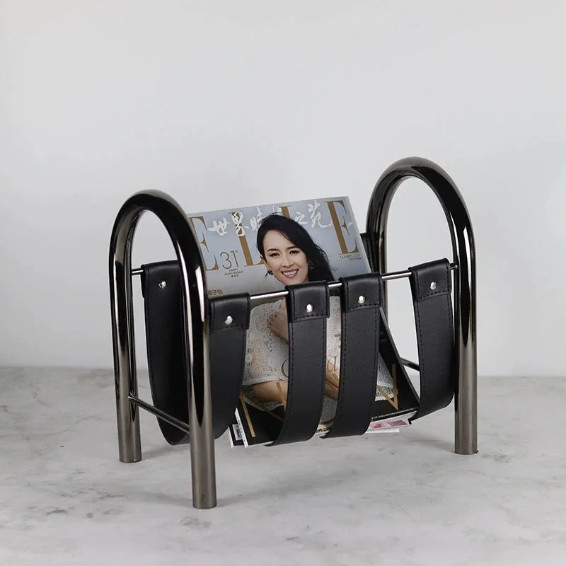 Modern Metal Black Leather Magazine Rack Study Storage Creative Handheld Storage Rack