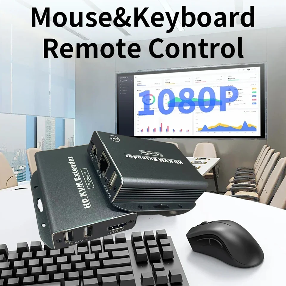 Фото 60 м HD KVM удлинитель через Ethernet Cat5e/6 POC кабель 1080P HDMI USB удлинитель видео аудио удлинитель сплиттер для USB клавиатуры ПК №4