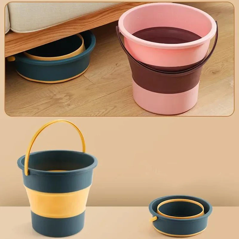 Folding Bucket Fishing Bucket Folding Portable Bucket with Cover Car Wash Fishing Bathroom Tool Silicone 5L/10L