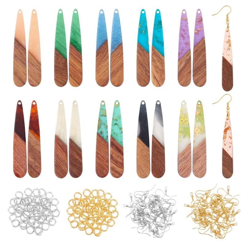 

Vintage Resin Walnut Wood Earring Pendants Mixed Two Tone Teardrop Charms For DIY Handmade Earrings Jewelry Making Supplies